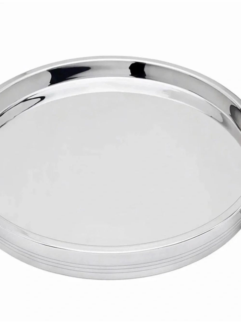 Stainless Steel Round Serving Tray - Silver